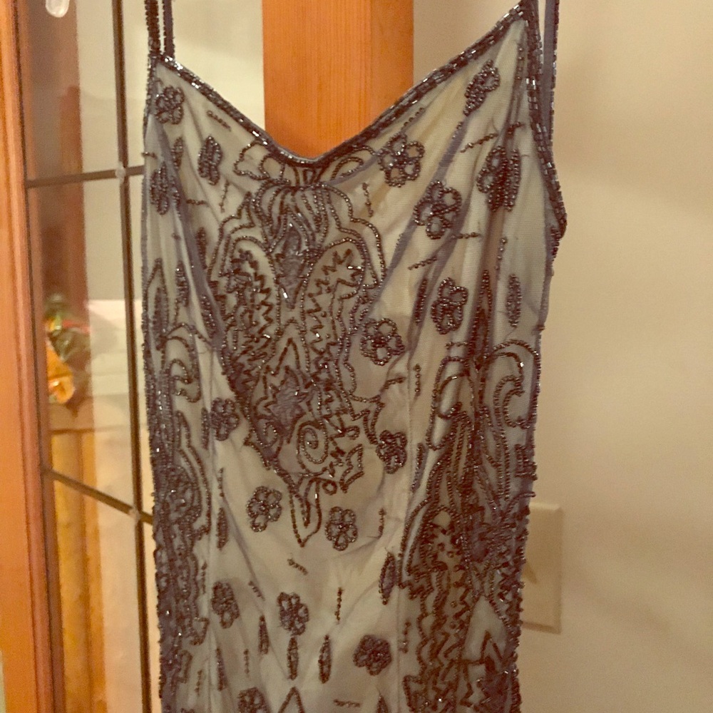 Navy Beaded Prom Dress